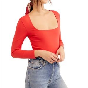 Free People square neck bodysuit. Red, medium
